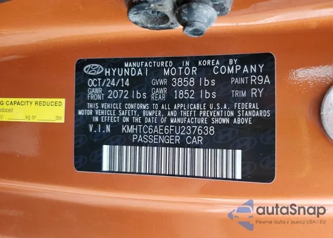 2015 Hyundai Veloster Turbo из США, поврежденный, VIN KMHTC6AE6FU237638